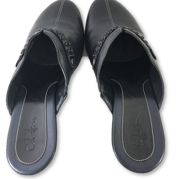 Cole Haan Black Leather Slip On Clogs Mules With Braided Detailing Size 11B - Picture 3 of 7